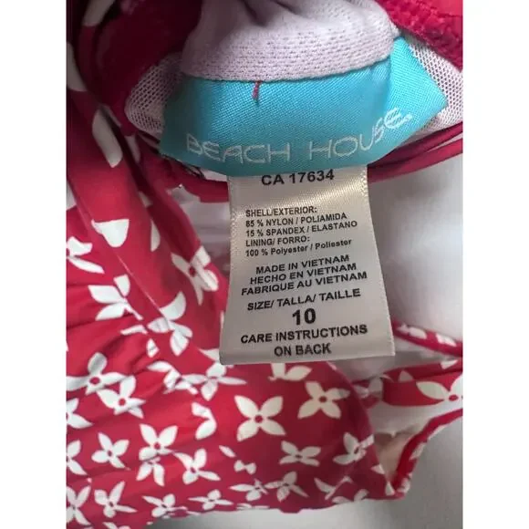 Beach house size 10 red orange with white tie tankini bathing suit - Picture 4 of 5